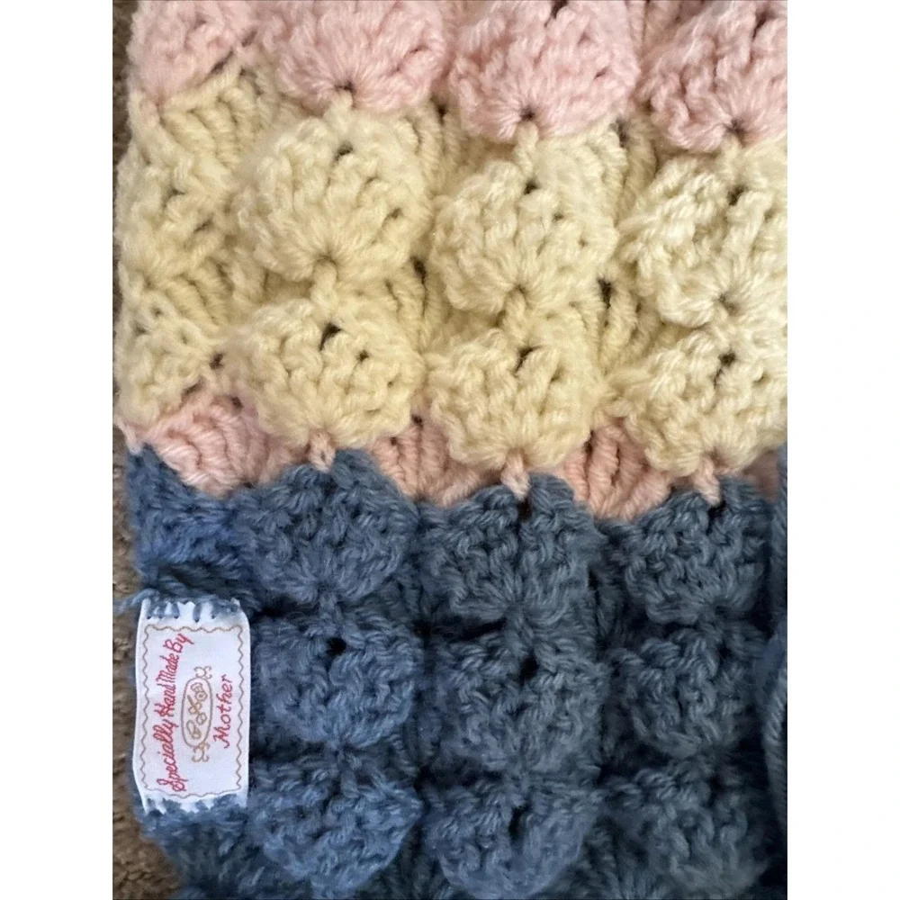 Afghan Blue Pink Off White‎ Handmade By Mother Blanket 72